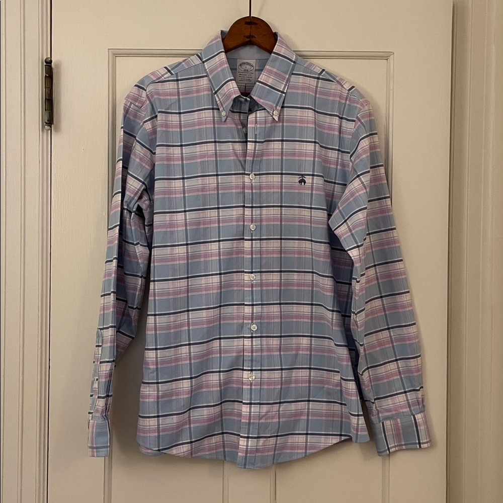 Brooks Brothers Regent Fit Plaid Button Up Pastel | Men’s Size L - Picture 2 of 6